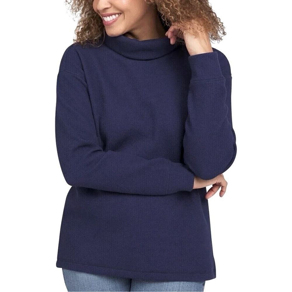 Lands' End Women's 2XL Dark Blue Long Sleeve Waffle‎ Funnel Neck Top